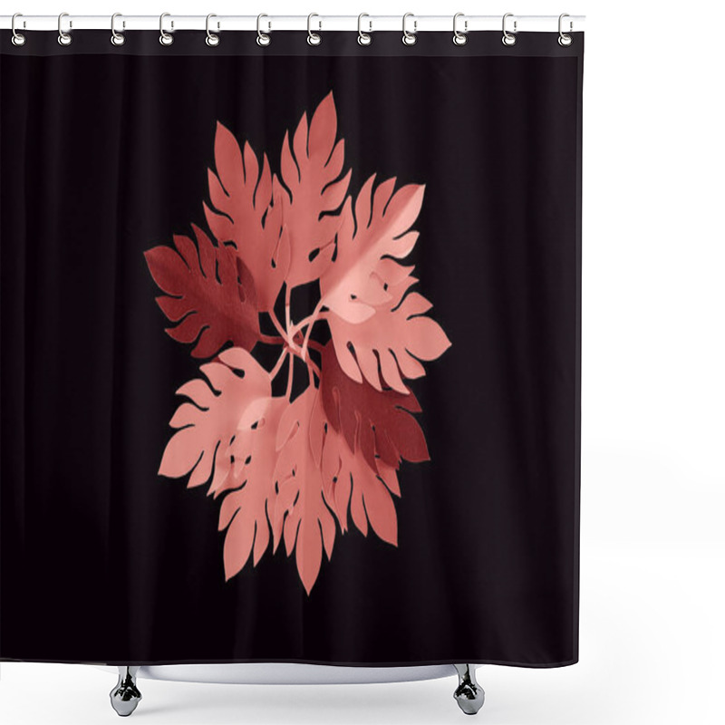 Personality  Top View Of Paper Cut Coral Leaves Isolated On Black, Background Pattern Shower Curtains