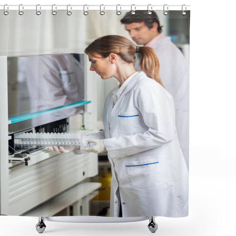 Personality  Researcher Loading Samples In Analyzer Shower Curtains