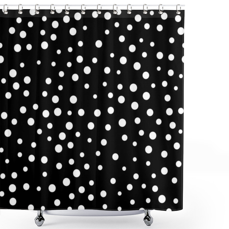 Personality  Random Scattered Polka Dot Pattern, Abstract Black And White Background, White Dots On Black. Shower Curtains