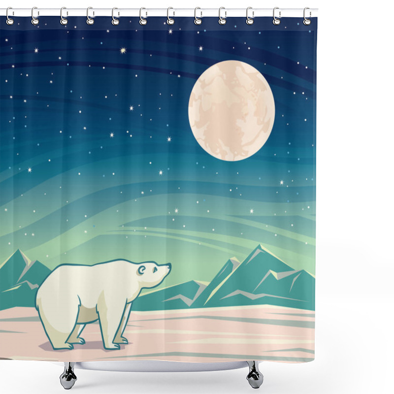 Personality  Polar Bear And Full Moon At Night Sky. Shower Curtains