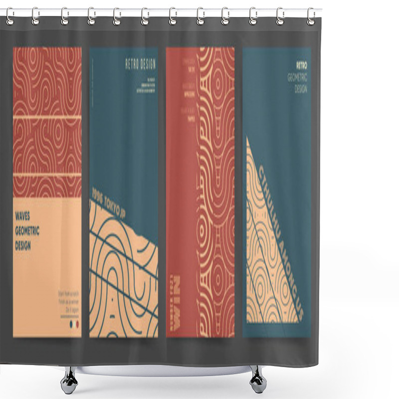 Personality  Corporate Asian Geometric Design Template Set. Best For Poster, Web Art, Brochure, Identity, Cover, Report. Geometric Minimal Chinese Dragon With Dynamic Retro Elements And Waves. Vector Illustration. Shower Curtains