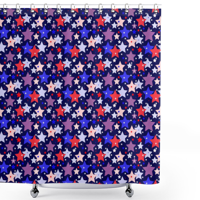 Personality  Seamless Dark Blue Pattern Of Striped Red And Blue Five-pointed Stars On A Transparent Background, Vector Eps 8 Shower Curtains