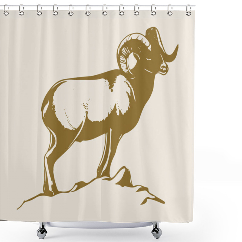 Personality  Drawing Or Sketch Of Indian Big Horn Sheep Or Goat Outline Editable Illustration Shower Curtains