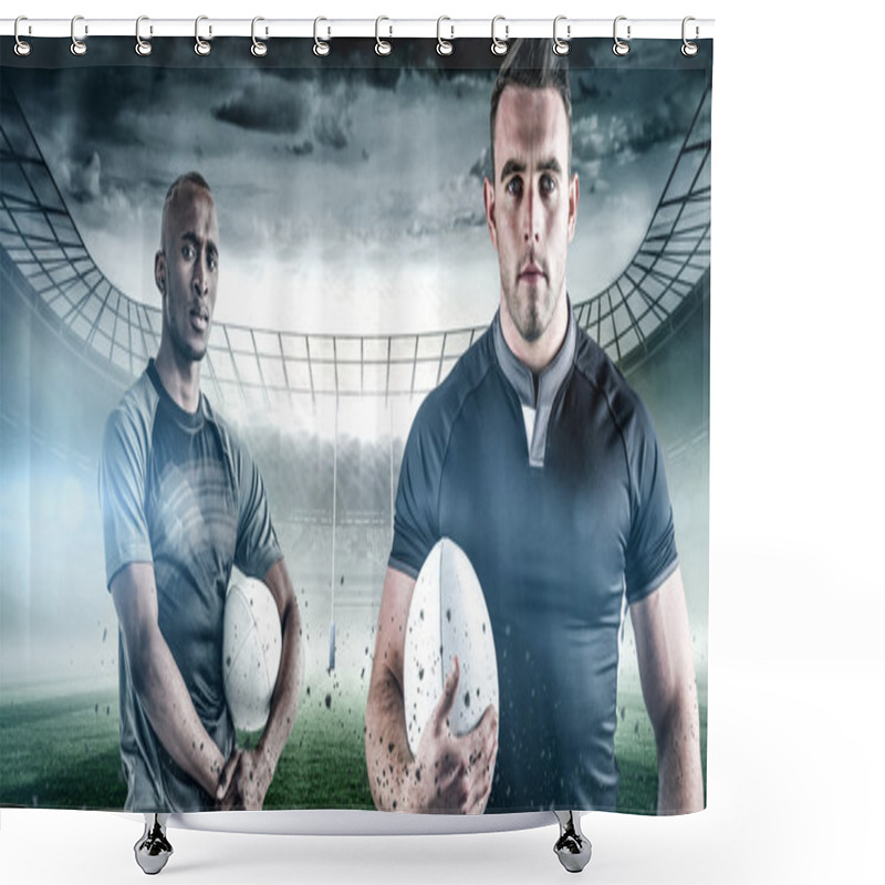 Personality  Confident Sportsmen With Rugby Balls Shower Curtains