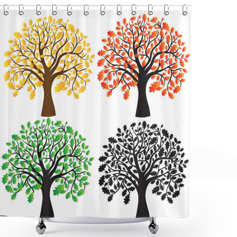 Personality  Four Oak With Yellow, Red, Green Foliage. Ebony. Shower Curtains