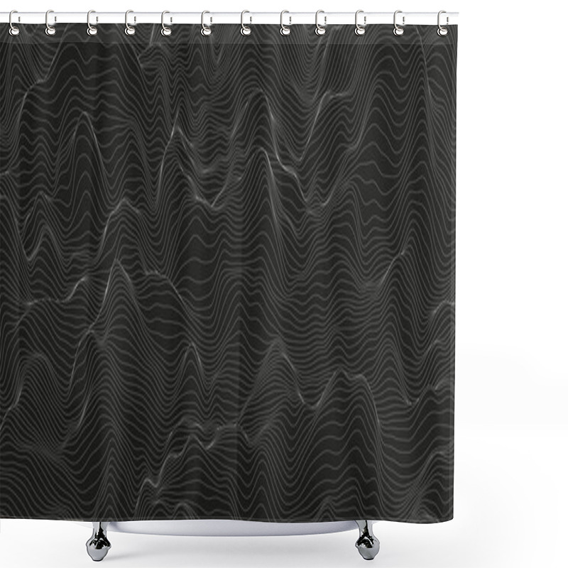 Personality  Abstract Background With Distorted Line Shapes On A Black Background. Monochrome Sound Line Waves Shower Curtains