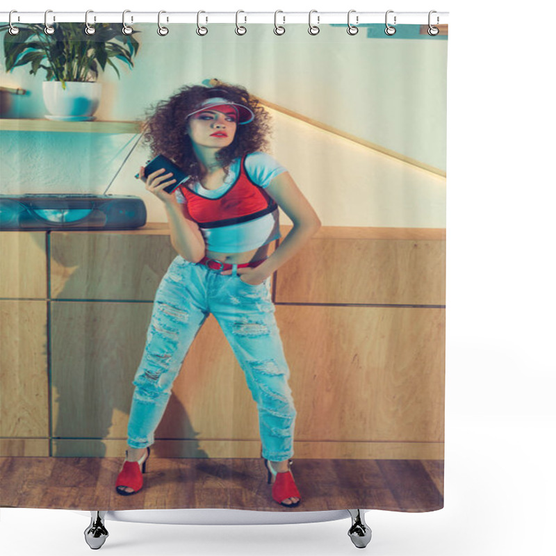 Personality  Fashionable Woman With Hip Flask Shower Curtains