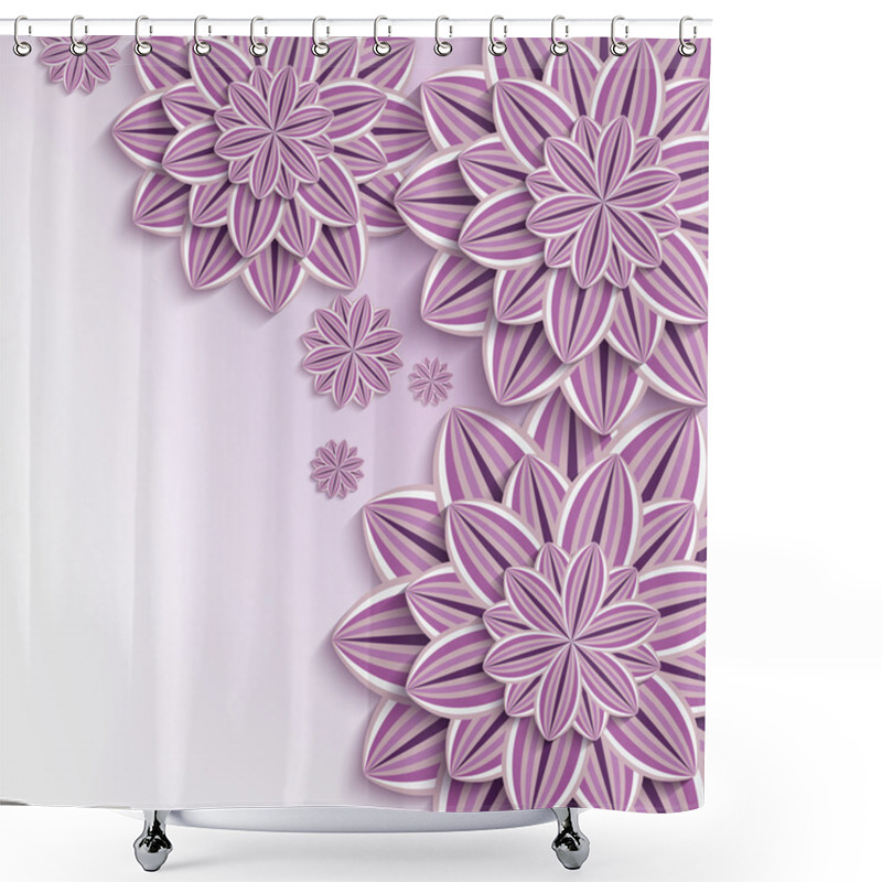 Personality  Modern Background With Purple 3d Paper Flowers Shower Curtains