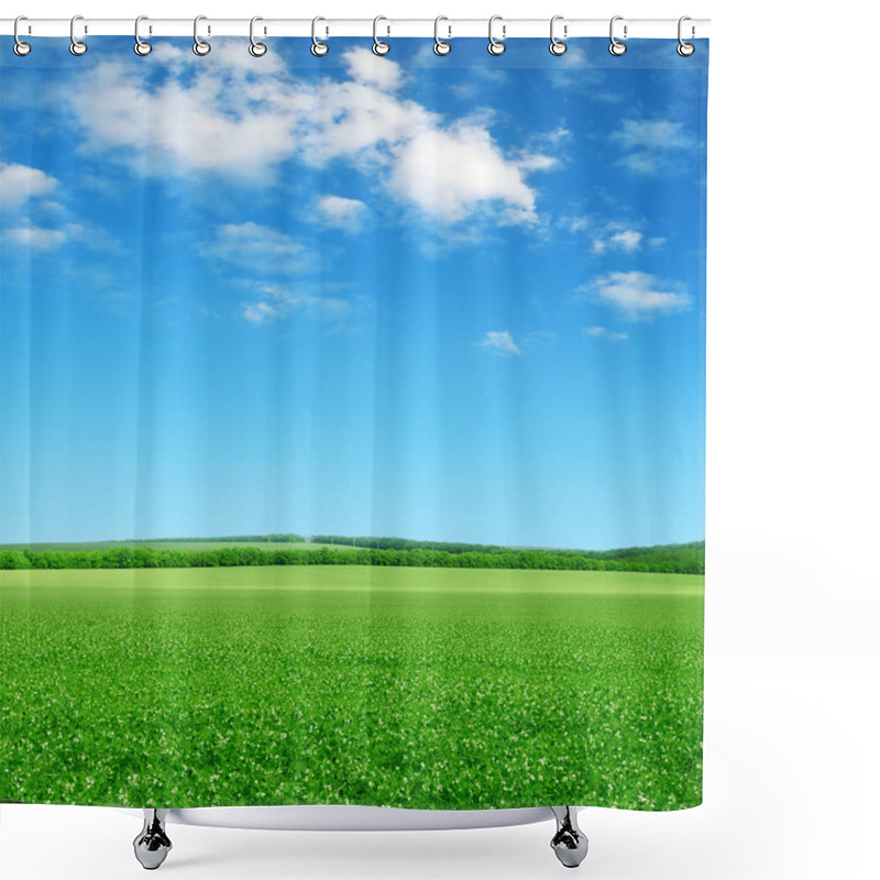 Personality  Green Field And Blue Sky Shower Curtains