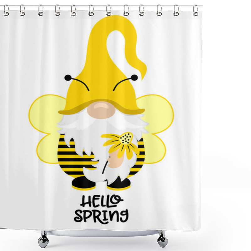 Personality  Cute Spring Bee Gnome - Hand Drawn Modern Gnome  Illustration. Perfect For Advertising, Poster, Announcement Or Greeting Card. Beautiful Gnome In Honeybee Costume. Shower Curtains