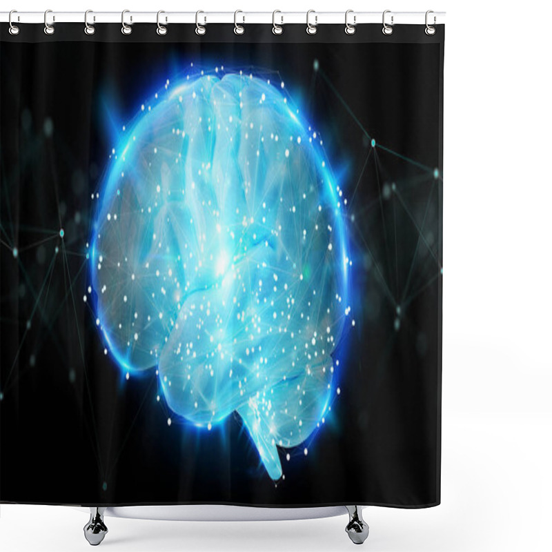 Personality  Digital 3D Projection Of A Human Brain On Black Background 3D Rendering Shower Curtains