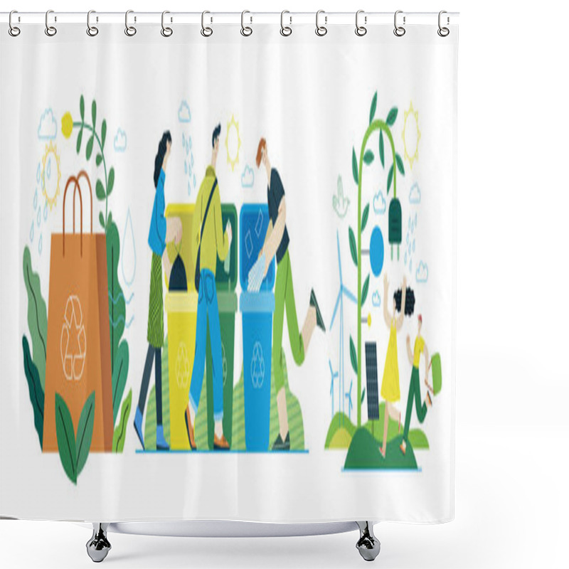 Personality  Ecology - Modern Flat Vector Concept Illustration On Green Positive Thinking. Waste Sorting, Recycling, Green Energy, Save The Planet, Bio Farming. Creative Landing Web Page Illustrations Set Shower Curtains