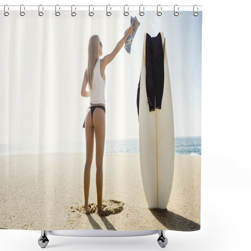 Personality  Surfer Girl Getting Ready To Surf Shower Curtains