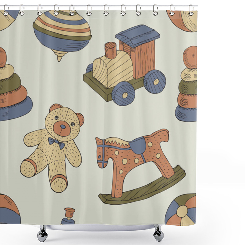 Personality  Retro Toys Seamless Pattern Shower Curtains