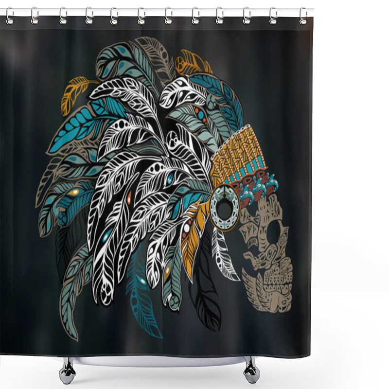 Personality  Skull In Indian Headdress With Feathers - Vector Shower Curtains