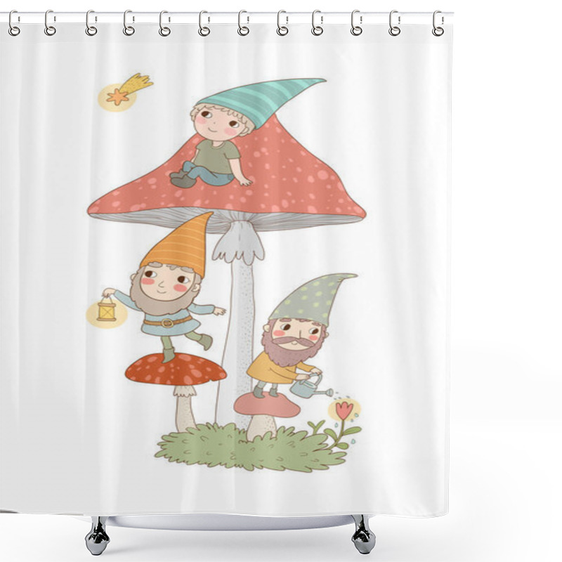 Personality  Three Cute Cartoon Gnomes. Forest Elves. Fairy Tale Characters. Shower Curtains