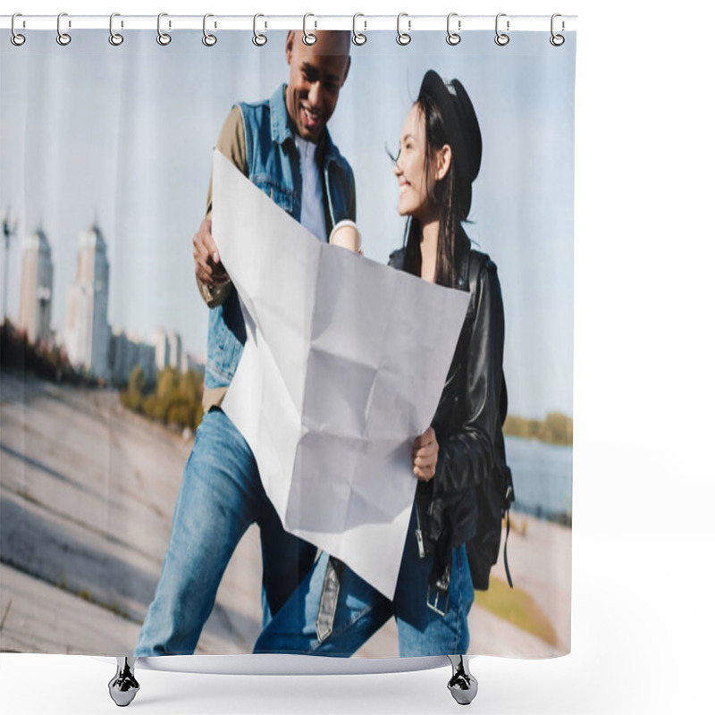 Personality  Multicultural Couple With Map Shower Curtains