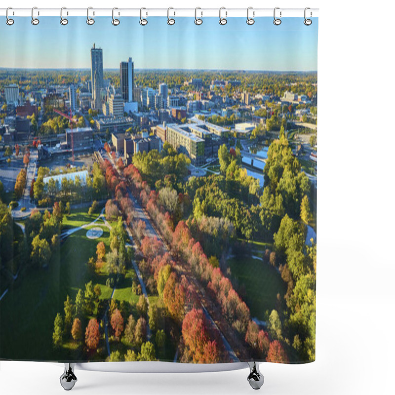 Personality  Aerial Autumn View Of Fort Wayne, Indiana Showcasing Green Park Amidst Urban Development Shower Curtains