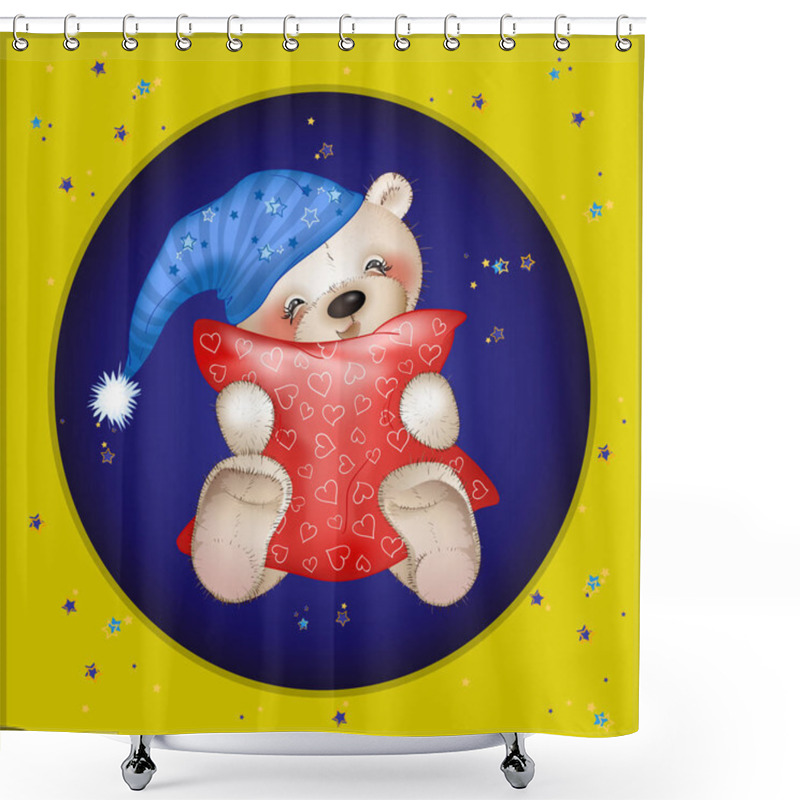 Personality  FUNNY TEDDY BEAR HUGGING A PILLOW Shower Curtains