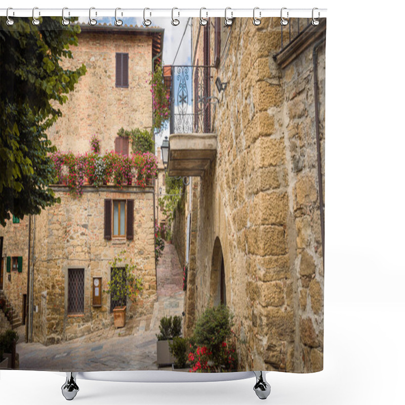 Personality  Narrow Streets In The Medieval Village Of Montichiello, Pienza, Siena, Italy Shower Curtains