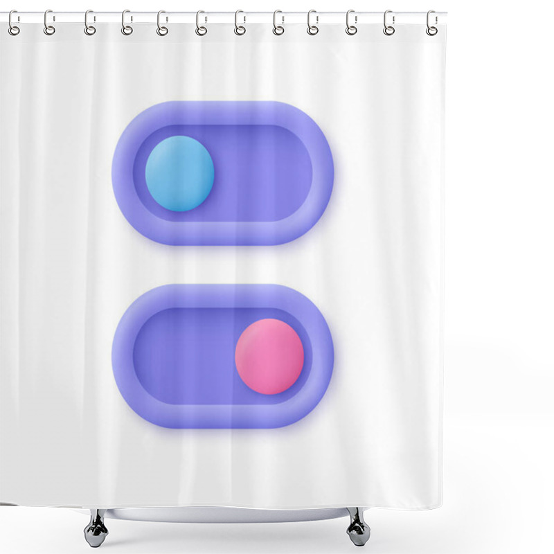 Personality  On Off Toggle Switch Interface Buttons. 3d Vector Icon. Cartoon Minimal Style. Shower Curtains