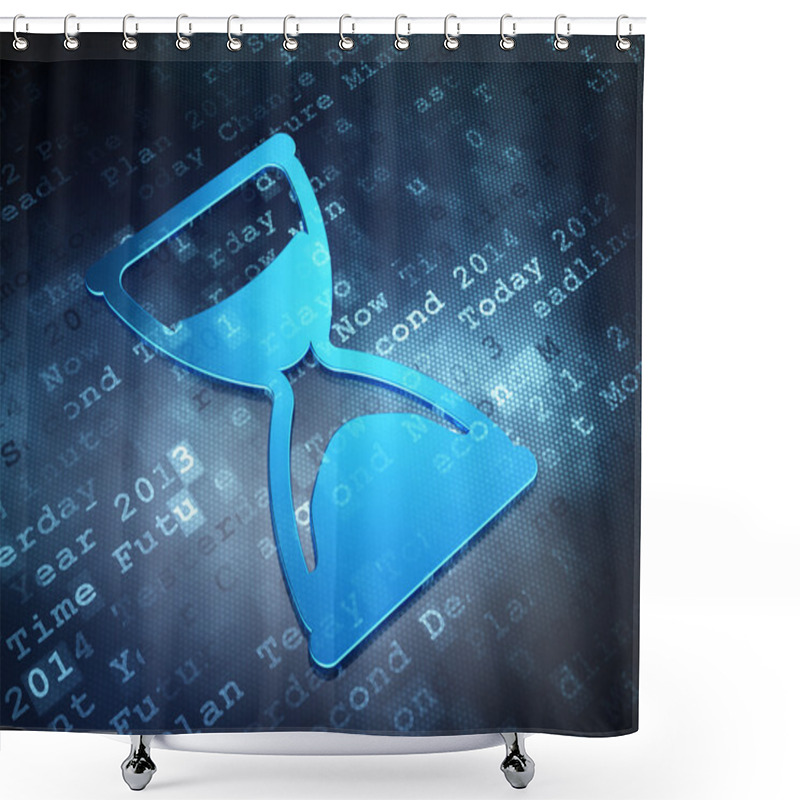 Personality  Time Concept: Blue Hourglass On Digital Background Shower Curtains