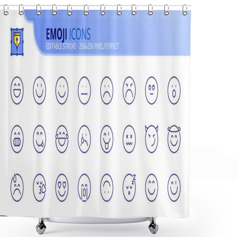 Personality  Line Icons About Emoji. Contains Such Icons As Facial Expression, Satisfaction Scale And Emotions About Happy, Funny, Sad, Angry. Editable Stroke. Vector 256x256 Pixel Perfect. Shower Curtains