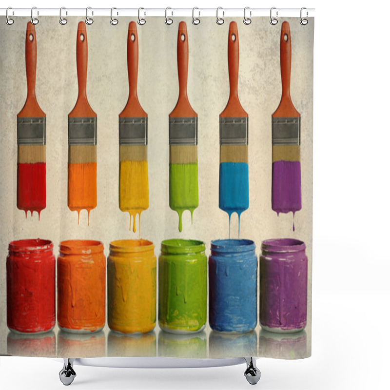 Personality  Paintbrushes Dripping Into Paint Containers Shower Curtains