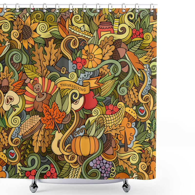 Personality  Thanksgiving Autumn Symbols, Food And Drinks Seamless Pattern.  Shower Curtains