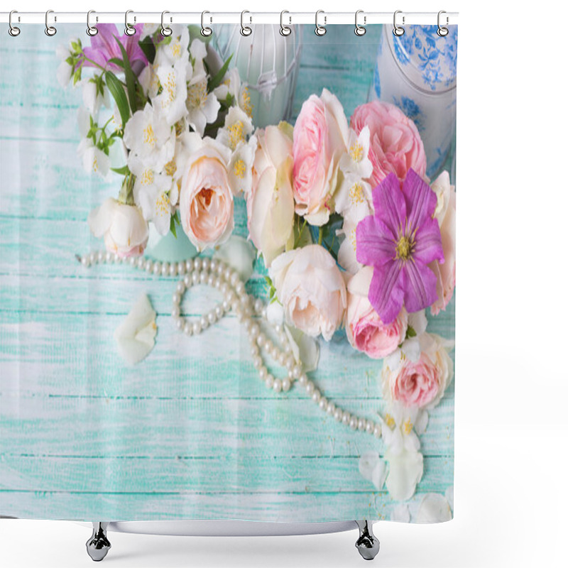 Personality  Roses, Jasmine And Clematis   Flowers Shower Curtains