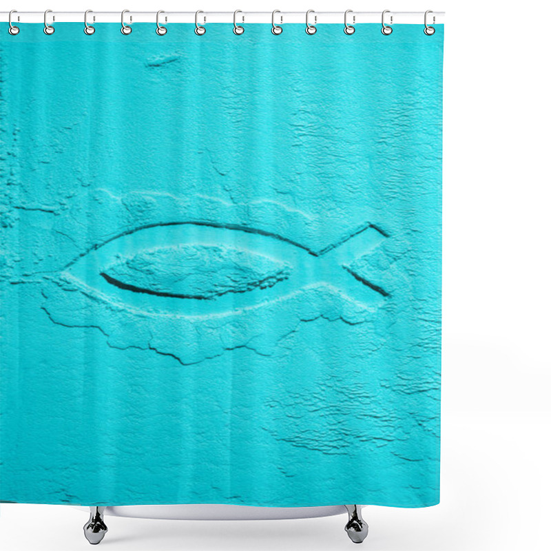 Personality  Top View Of Fish Symbol In Blue Flour Texture Shower Curtains