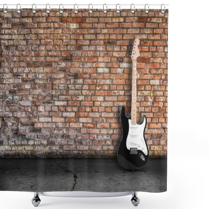 Personality  Electric Guitar In The Room With Brick Wall On Back Shower Curtains