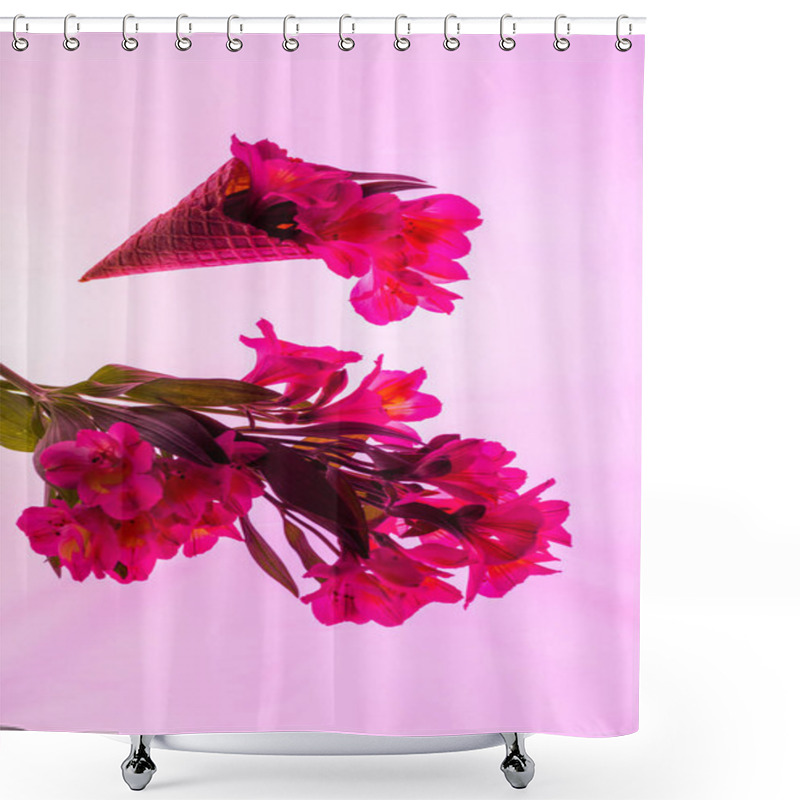 Personality  Blossoming Flowers In Ice Cream Cone Isolated On Pink  Shower Curtains