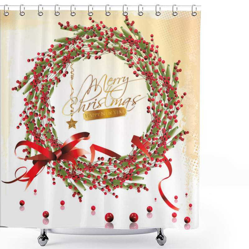 Personality  Red Bubble Christmas Wreath Vector Illustration Shower Curtains