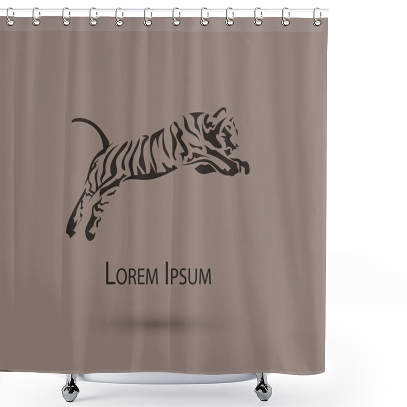 Personality  Artistic Vector Silhouette Tiger In Jump. Creative Idea Wild Animal Icons. Shower Curtains