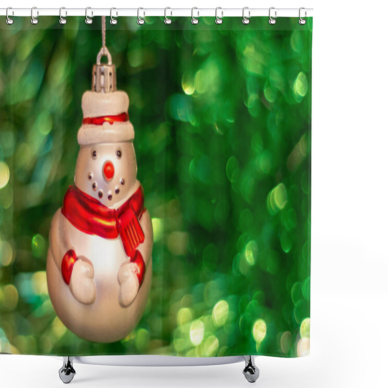 Personality  Vintage Old Soviet Christmas Tree Toy (snowman) On The Background Of A Christmas Tree And New Year's Multi-colored Tinsel. Shower Curtains