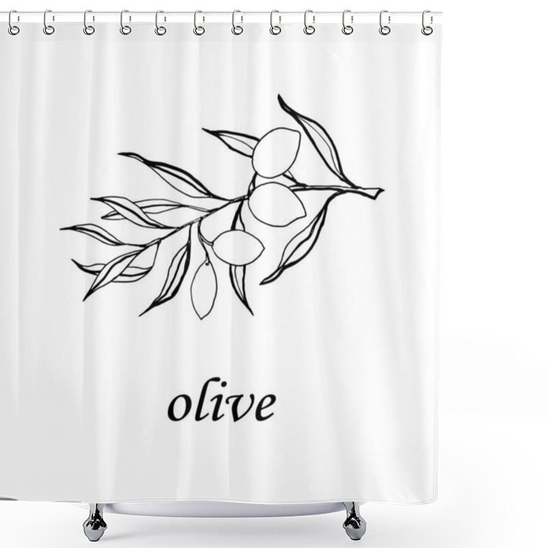 Personality  Olive Tree In A Vector Style Isolated. Black And White Engraved Ink Art. Plant Of An Olive Tree. Vector Olive Tree For Background, Texture, Wrapper Pattern, Frame Or Border. Shower Curtains