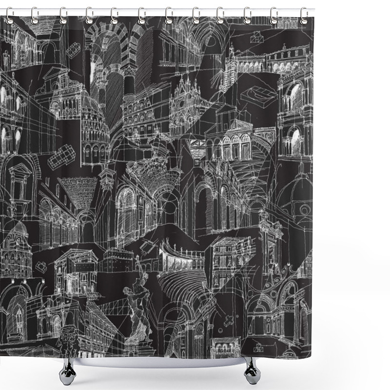 Personality  Historic Italian Architecture Collage Seamless Pattern Shower Curtains