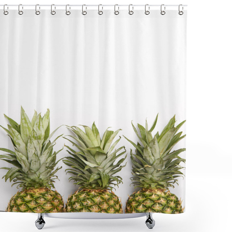 Personality  Top View Of Organic Fresh Pineapples On White  Background Shower Curtains