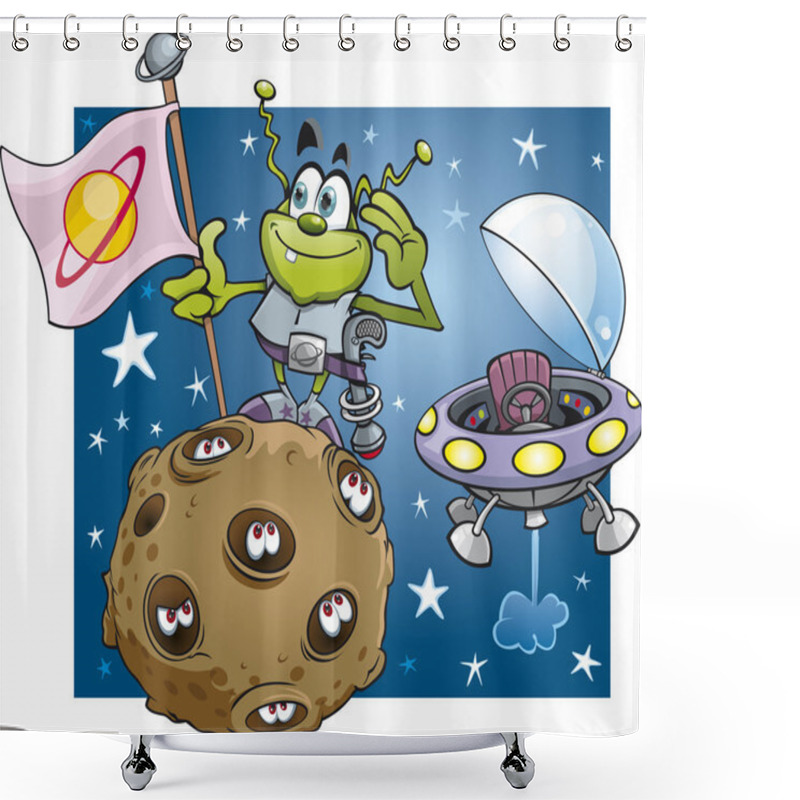 Personality  Alien Landing Shower Curtains