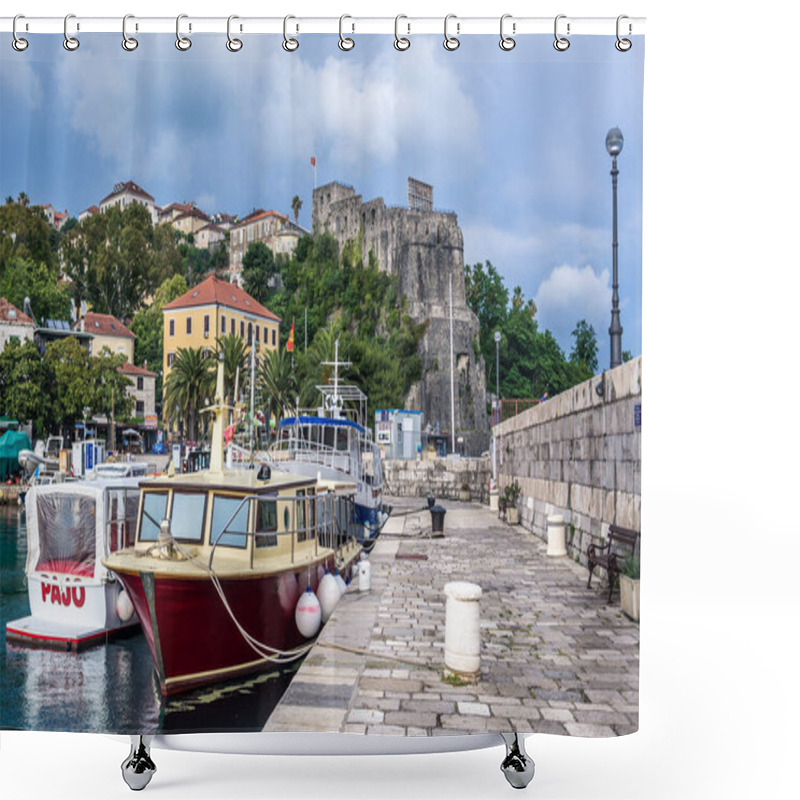 Personality  Herceg Novi, Montenegro - May 24,2017: Marina Of Herceg Novi Coastal Town Located At The Entrance To The Bay Of Kotor Shower Curtains