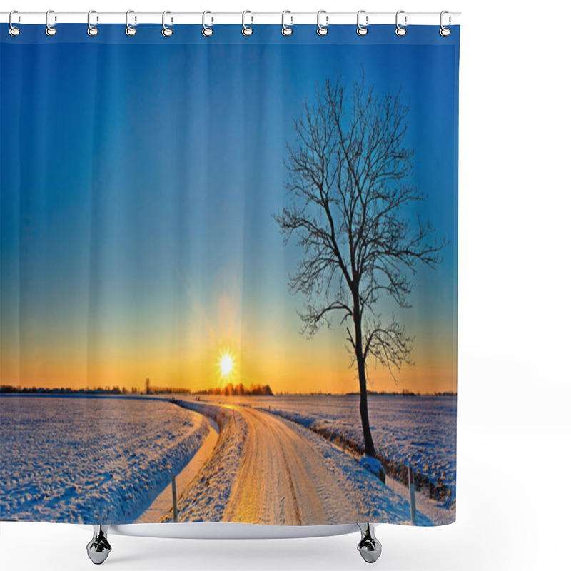 Personality  Sunset In A White Winter Landscape Shower Curtains