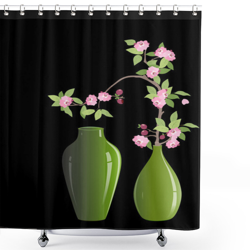 Personality  Cherry Blossoms In A Green Vase Shower Curtains