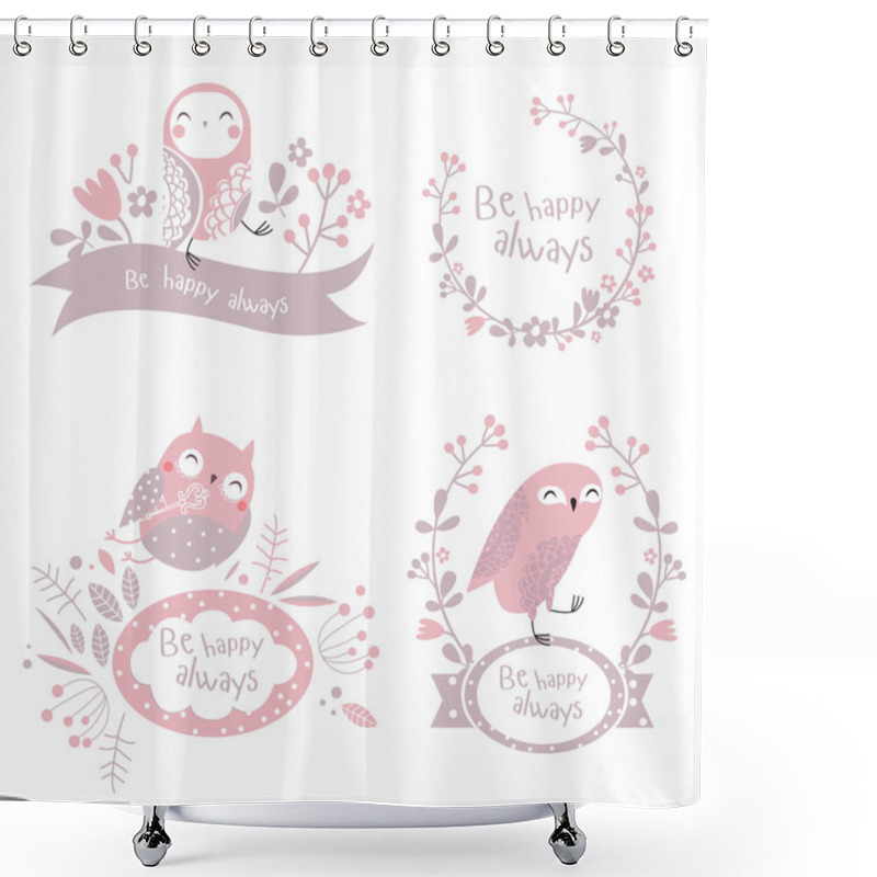 Personality  Floral Frames With Owls Shower Curtains