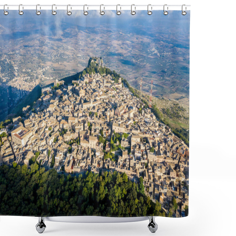 Personality  Aerial Top Down View Of Town Erice In Province Of Trapani In Sicily Italy. Shower Curtains