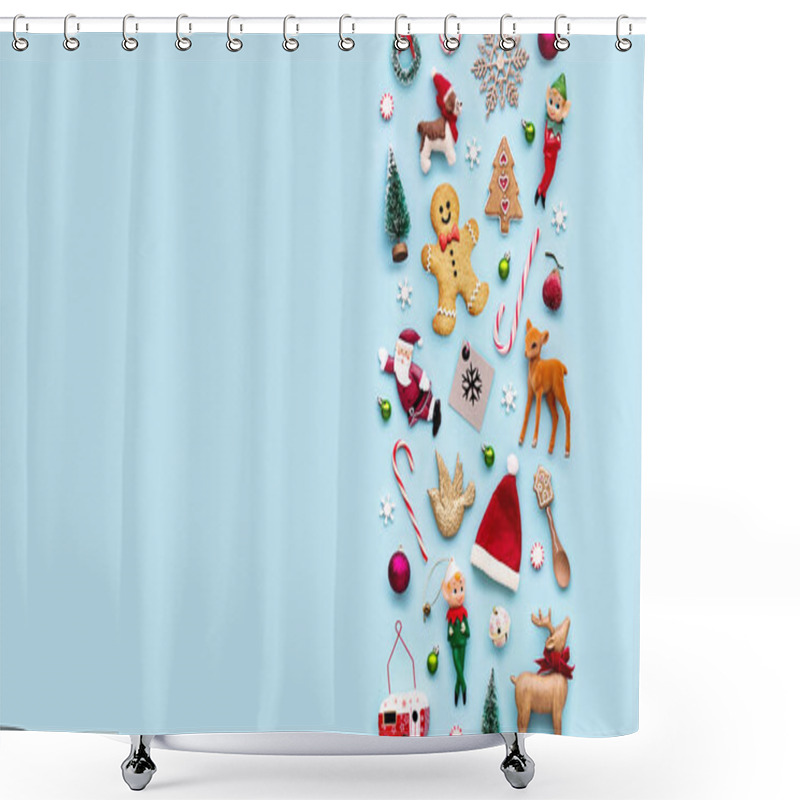 Personality  Collection Of Christmas Objects Viewed From Above Shower Curtains