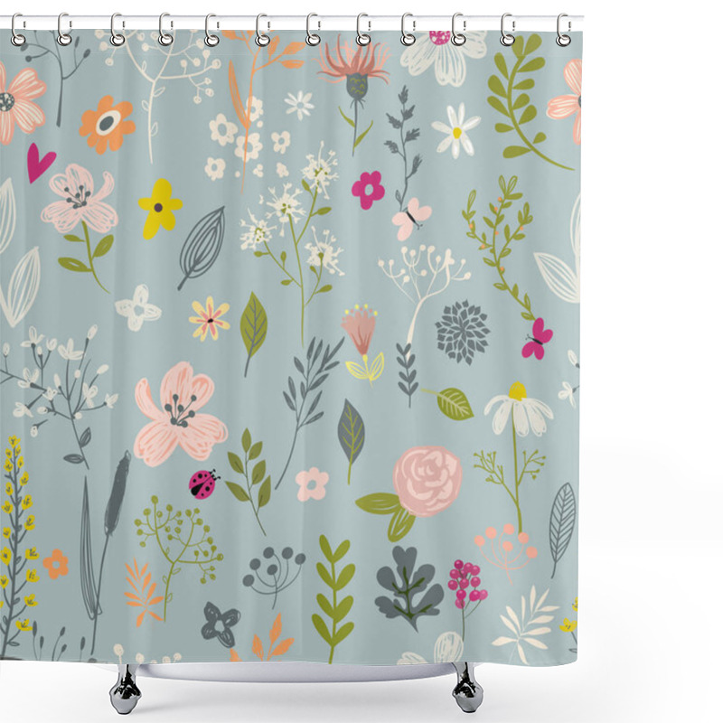 Personality  Doodle Floral Seamless Pattern Shower Curtains