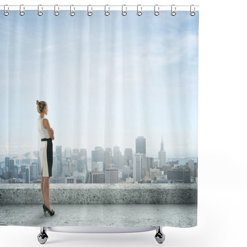 Personality  Woman Looking At City Shower Curtains