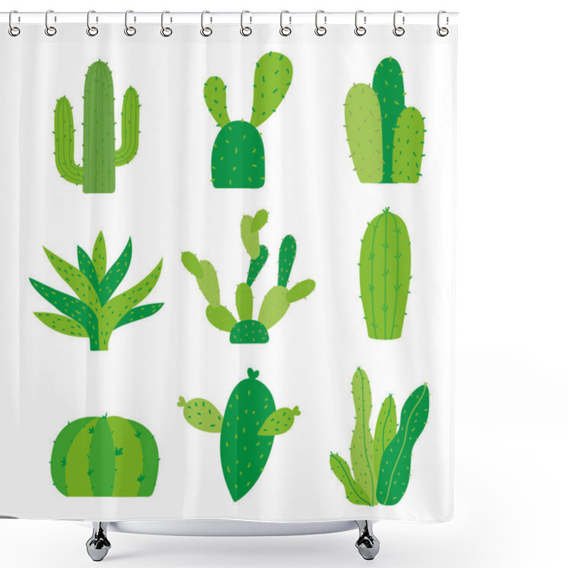 Personality  Cactus Icon Flat Design Element Plants Pot Flower Prickle Cartoon Vector Shower Curtains