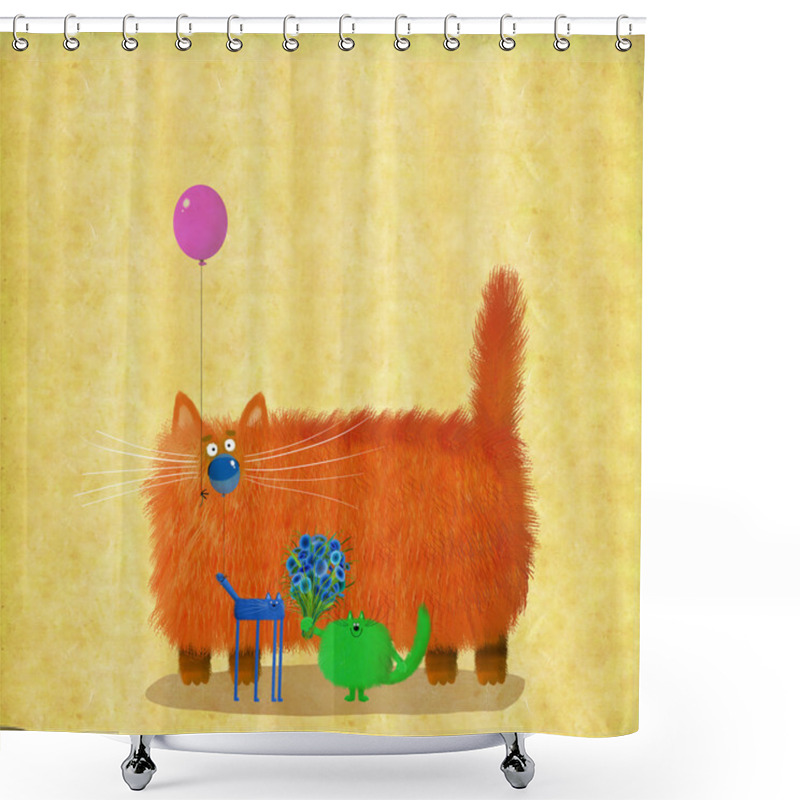 Personality  Cats Friends Holding Balloons And Flowers  Shower Curtains